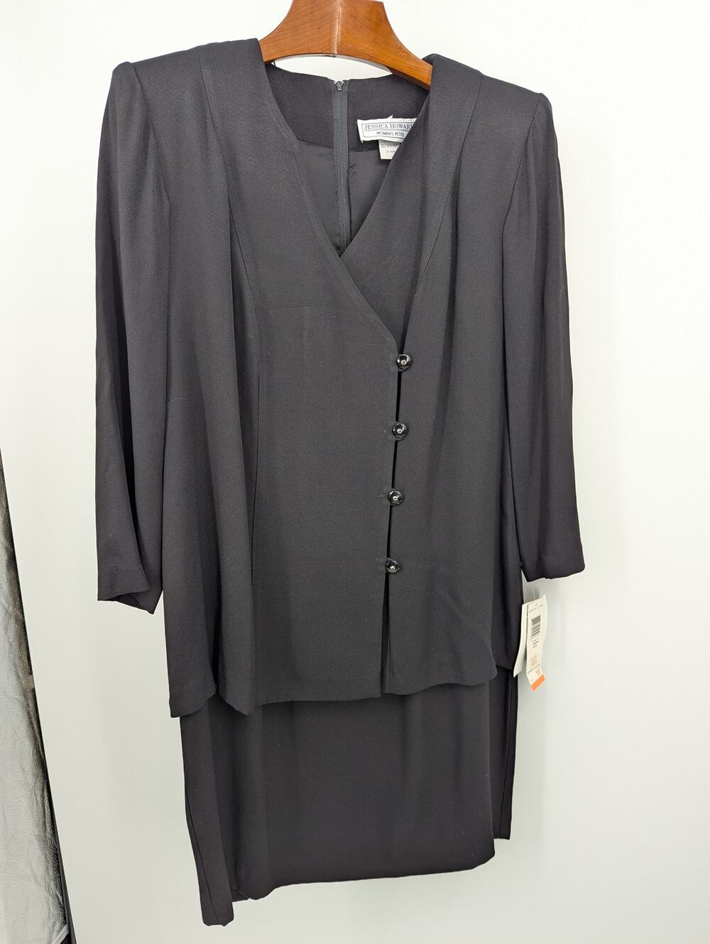 NWT Jessica Howard Black Skirt Suit, Petite Size 18, Vintage Made in USA